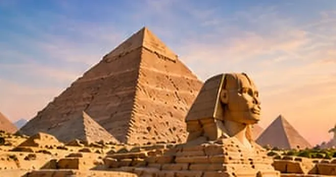 Contoh pemandangan Piramida Giza dan Sphinx
